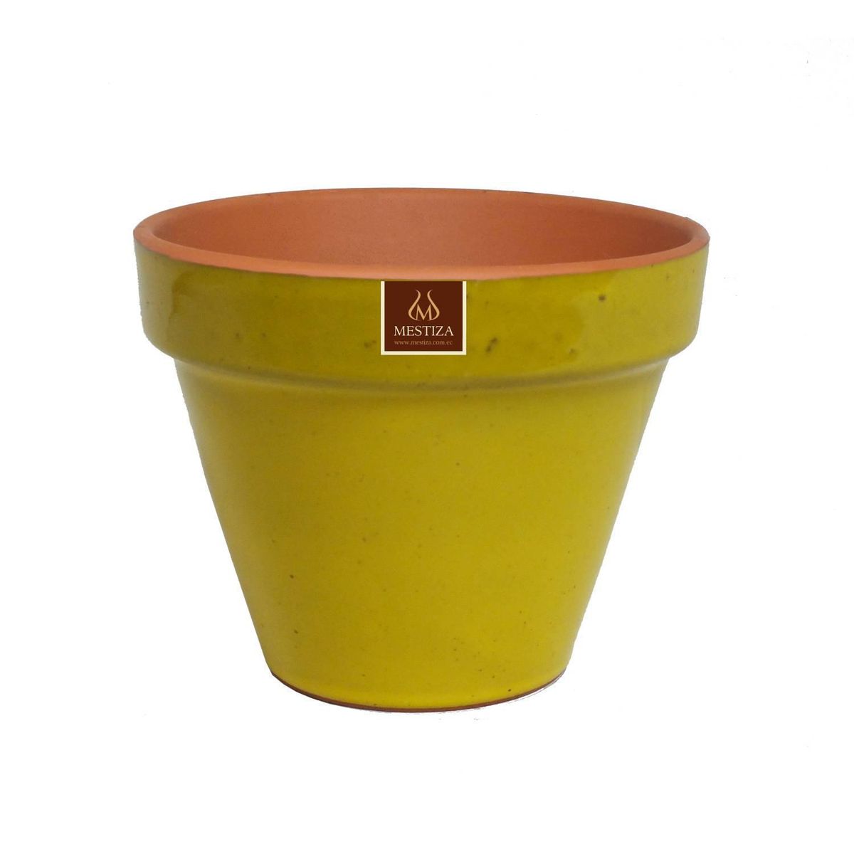 MESTIZA - Set 2 Maceteros y Platos Kony de Arcilla 24x19 Mostaza