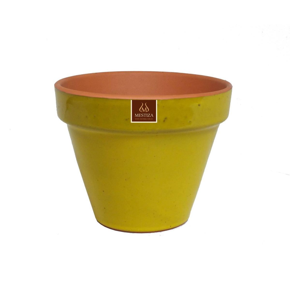 MESTIZA - Set 2 Maceteros y Platos Kony de Arcilla 19x15 Mostaza