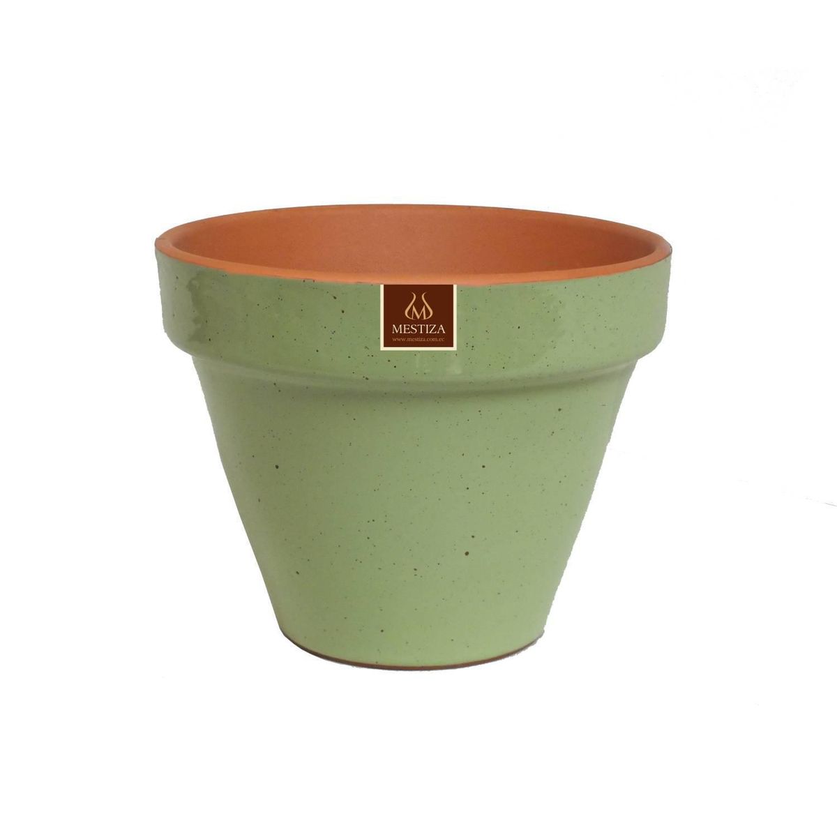 MESTIZA - Set 2 Maceteros y Platos Kony de Arcilla 19x15 Verde Salvia
