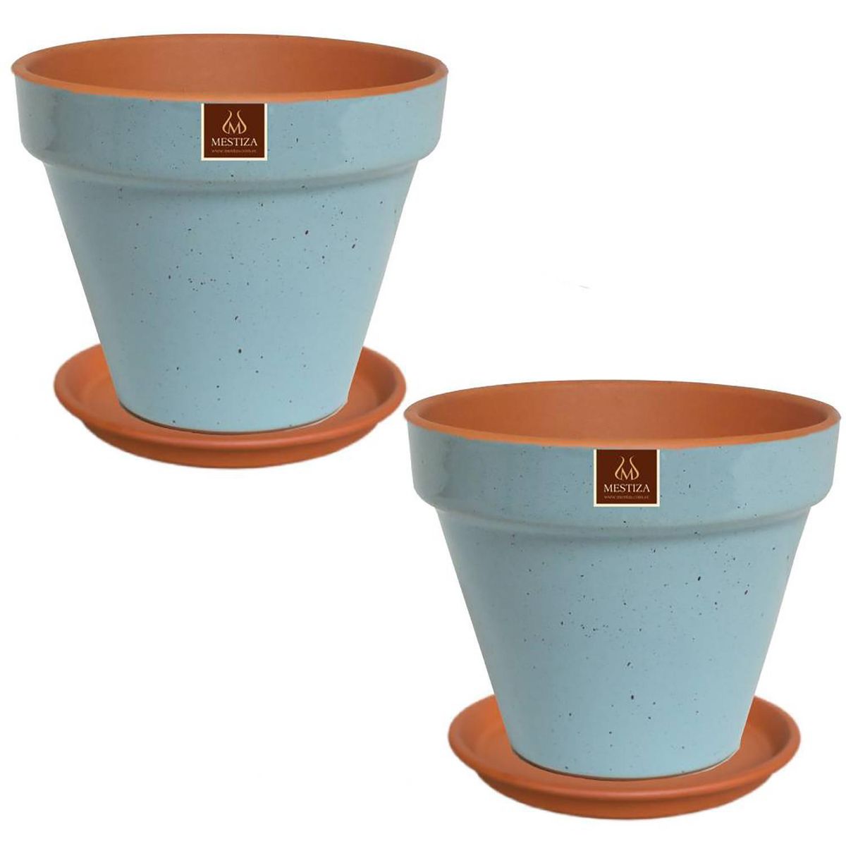 MESTIZA - Set 2 Maceteros y Platos Kony de Arcilla 24x19 Azul