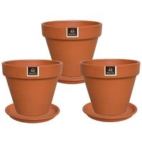 Set 3 Maceteros y Platos Kony de Arcilla 15x19 Terracota
