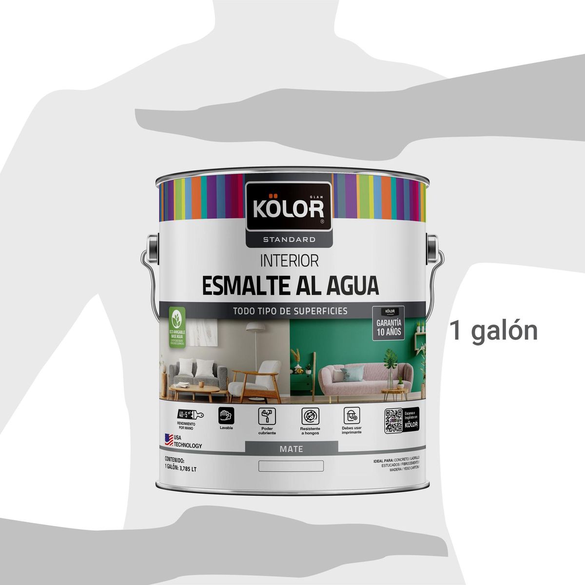 KOLOR - Esmalte al agua standard interior mate base tint 1 galón
