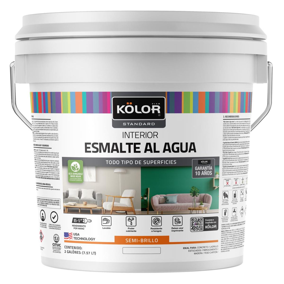 KOLOR - Esmalte al agua standard interior semibrillo base deep 2 galones