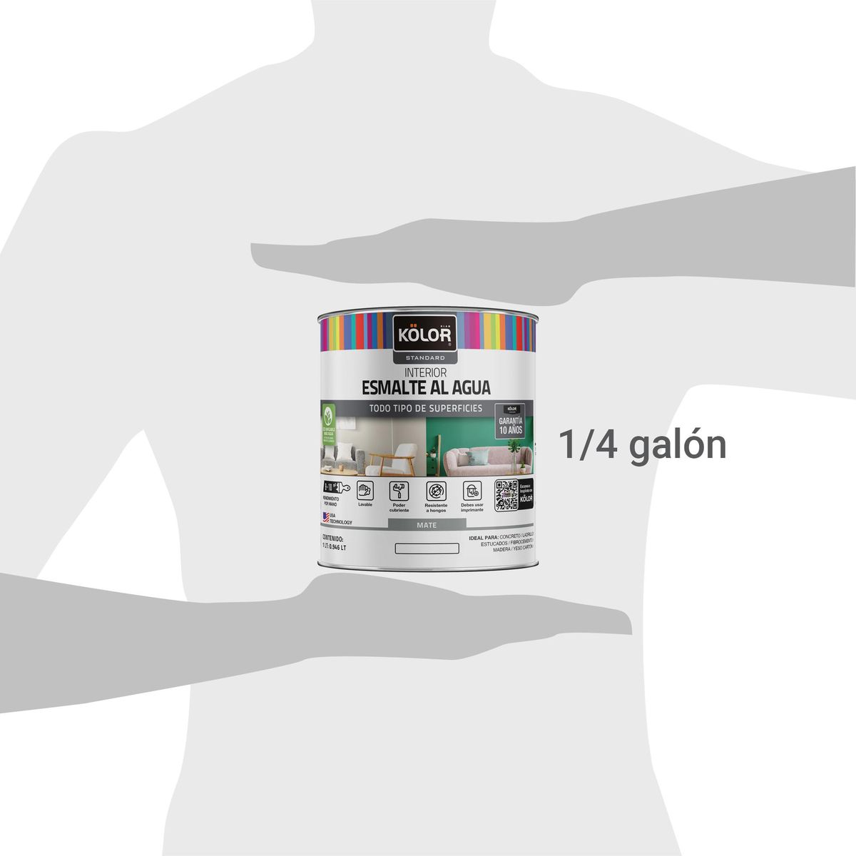 KOLOR - Esmalte al agua standard interior mate base tint 1/4 galón