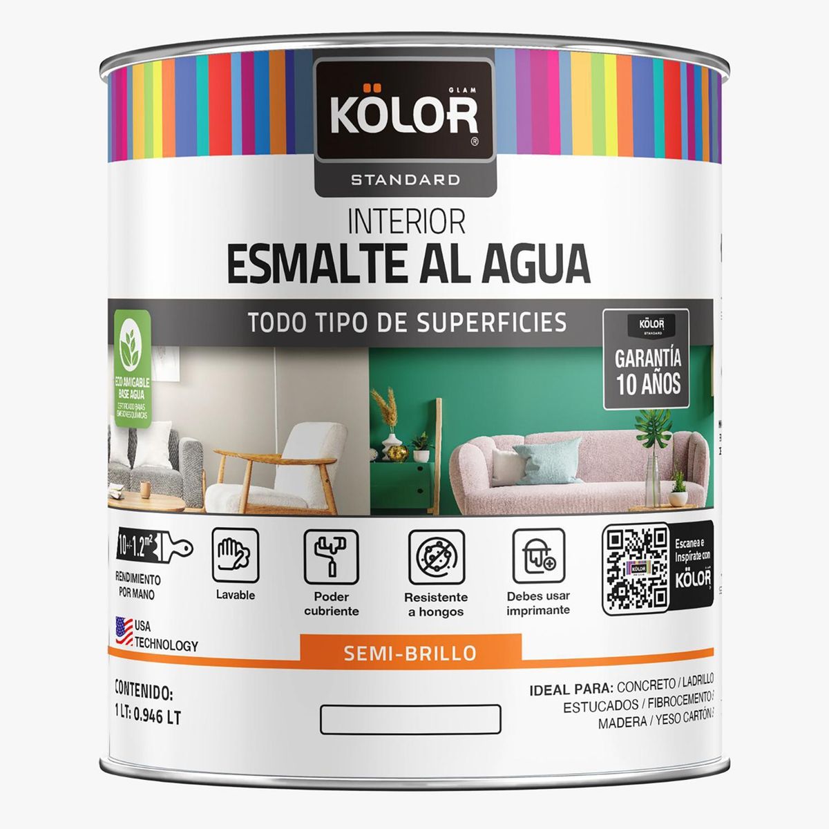 KOLOR - Esmalte al agua standard interior semibrillo base deep 1/4 galón