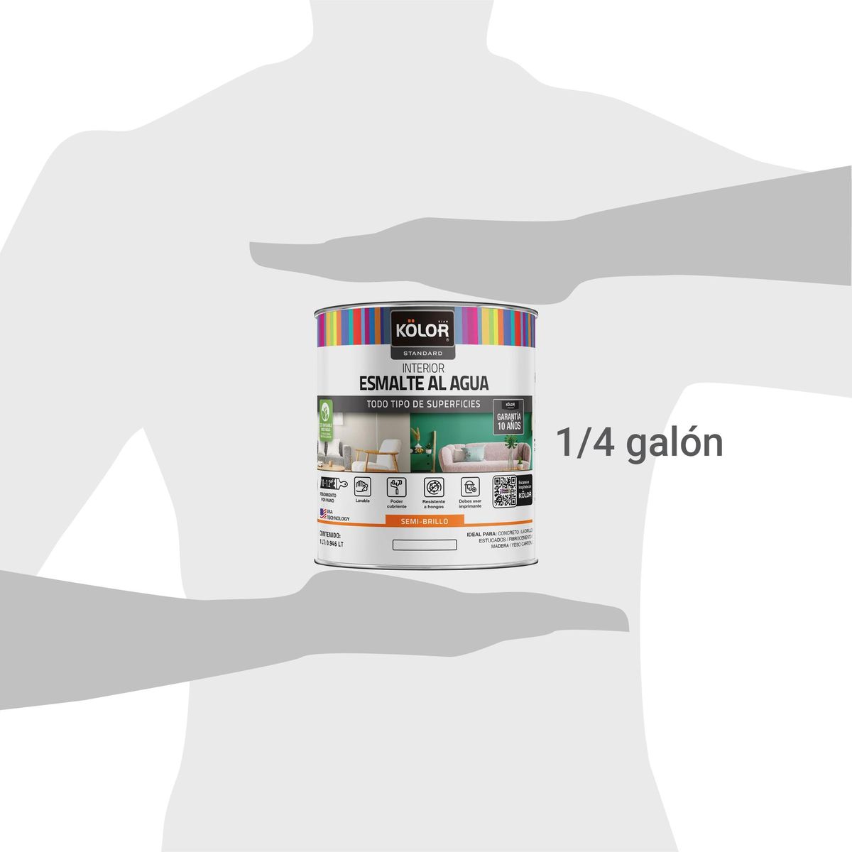 KOLOR - Esmalte al agua standard interior semibrillo base deep 1/4 galón