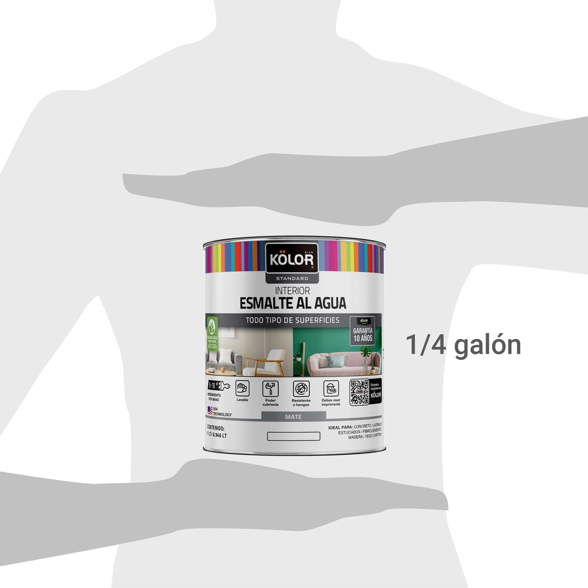 KOLOR - Esmalte al agua standard interior mate base accent 1/4 galón