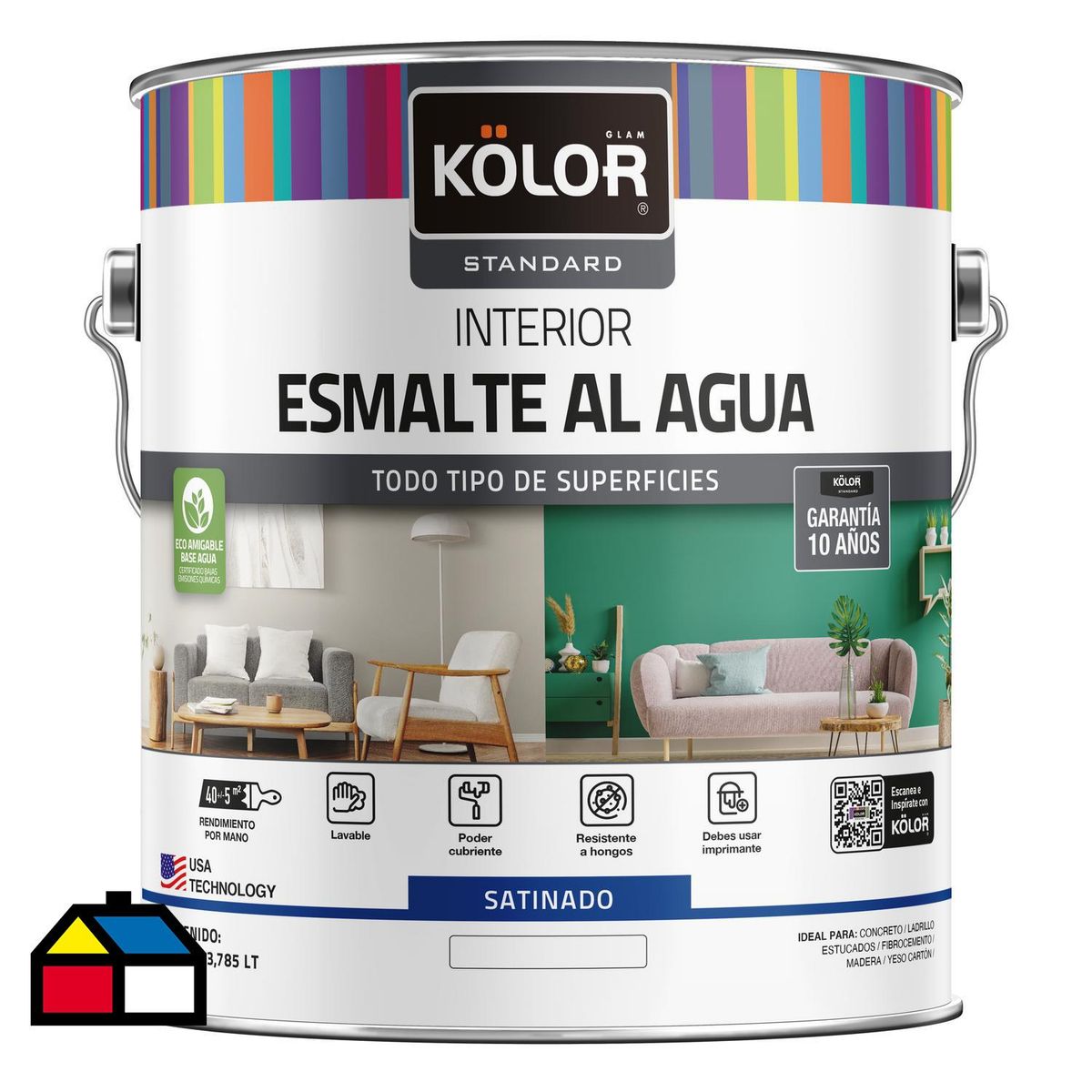 KOLOR - Esmalte al agua standard interior satinado base pastel 1 galón