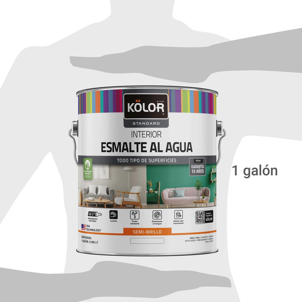 KOLOR - Esmalte al agua standard interior semibrillo base deep 1 galones