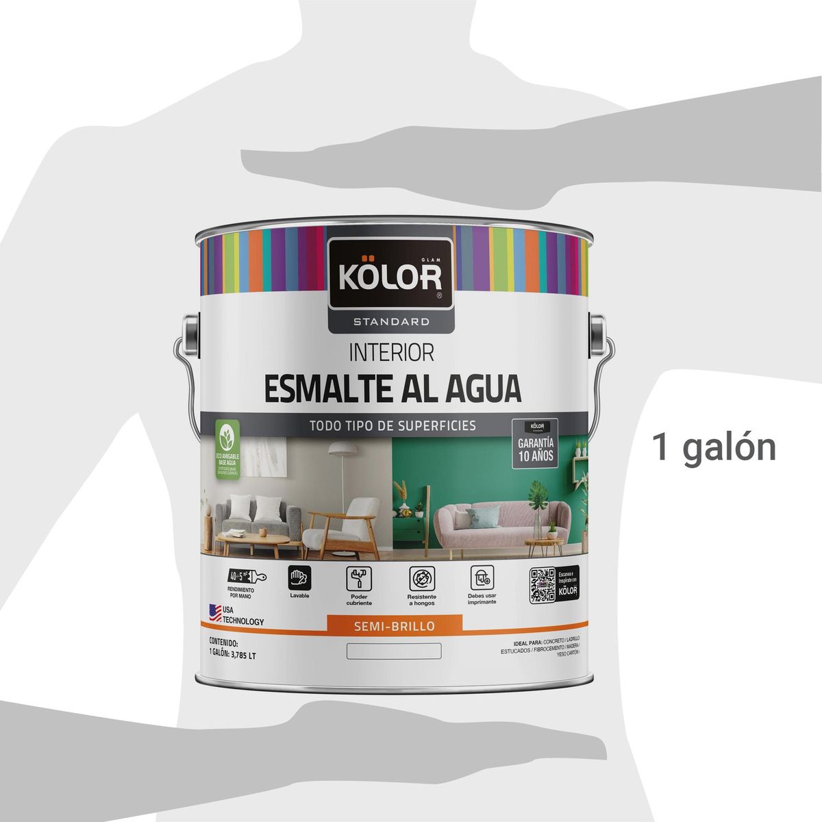 KOLOR - Esmalte al agua standard interior semibrillo base accent 1 galón
