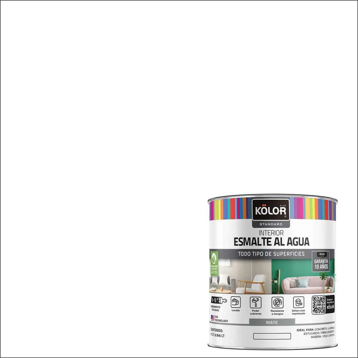 KOLOR - Esmalte al Agua Tarro 0.25 galón(es) Mate Blanco