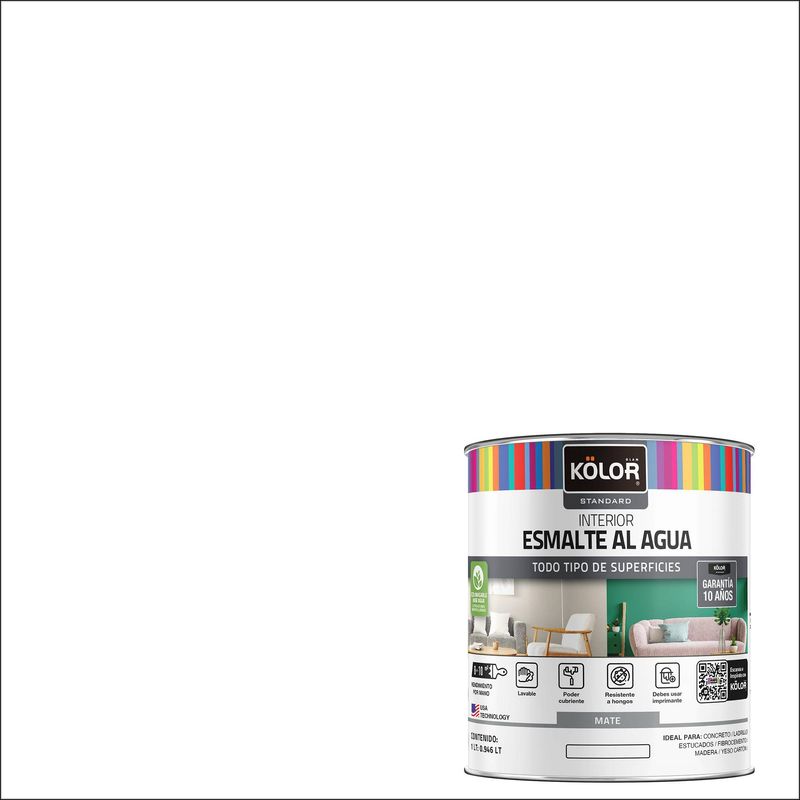 KOLOR - Esmalte al Agua Mate 0.25 galón(es) Blanco