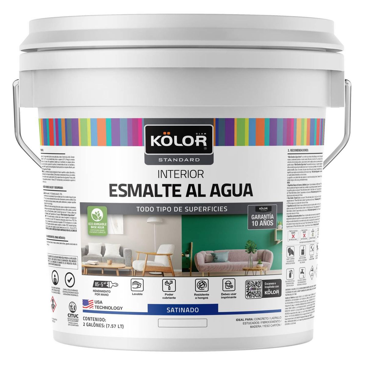 KOLOR - Esmalte al Agua Tarro 2 galón(es) Satinado Blanco