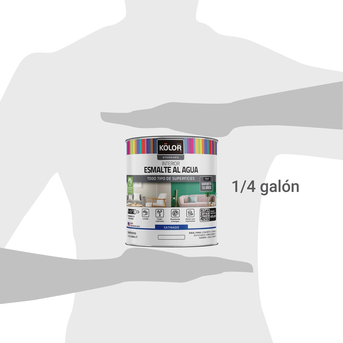 KOLOR - Esmalte al agua standard interior satinado base accent 1/4 galón