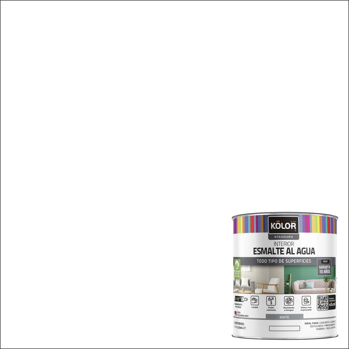 KOLOR - Esmalte al Agua Tarro 0.25 galón(es) Mate Blanco