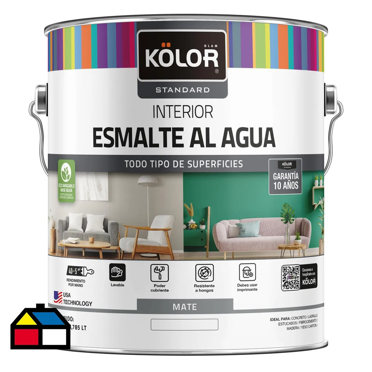 KOLOR - Esmalte al agua standard interior mate base pastel 1 galón