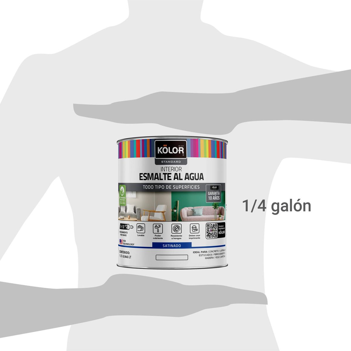 KOLOR - Esmalte al agua standard interior satinado base deep 1/4 galón