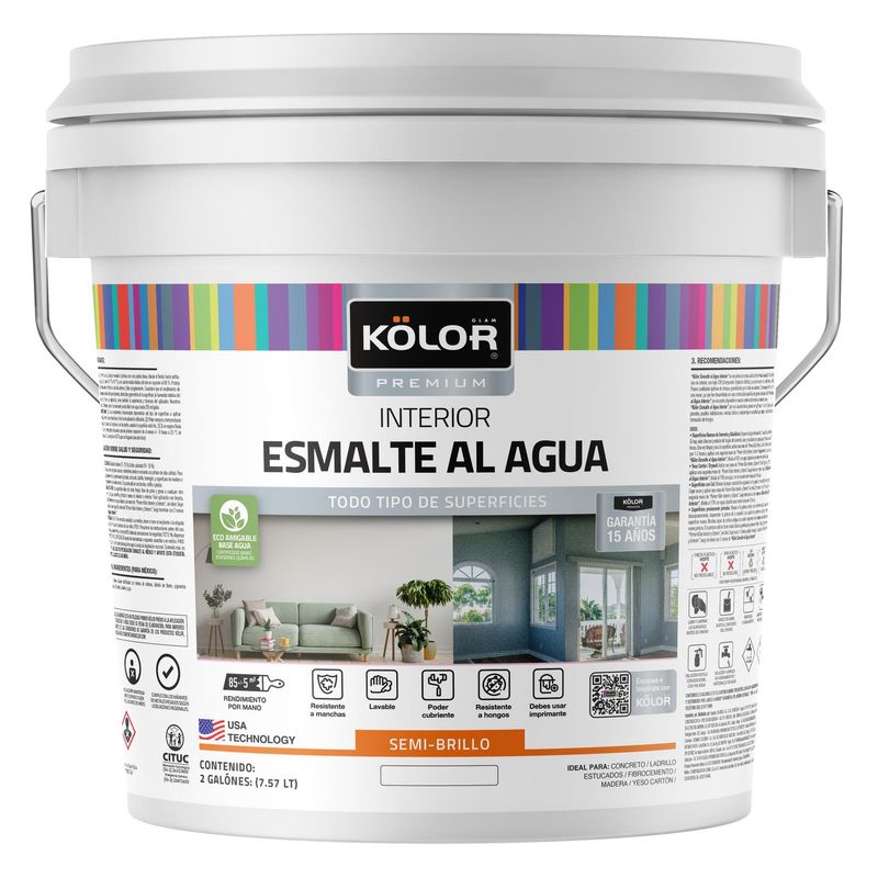 KOLOR - Esmalte al agua premium interior satin base accent 2 galones
