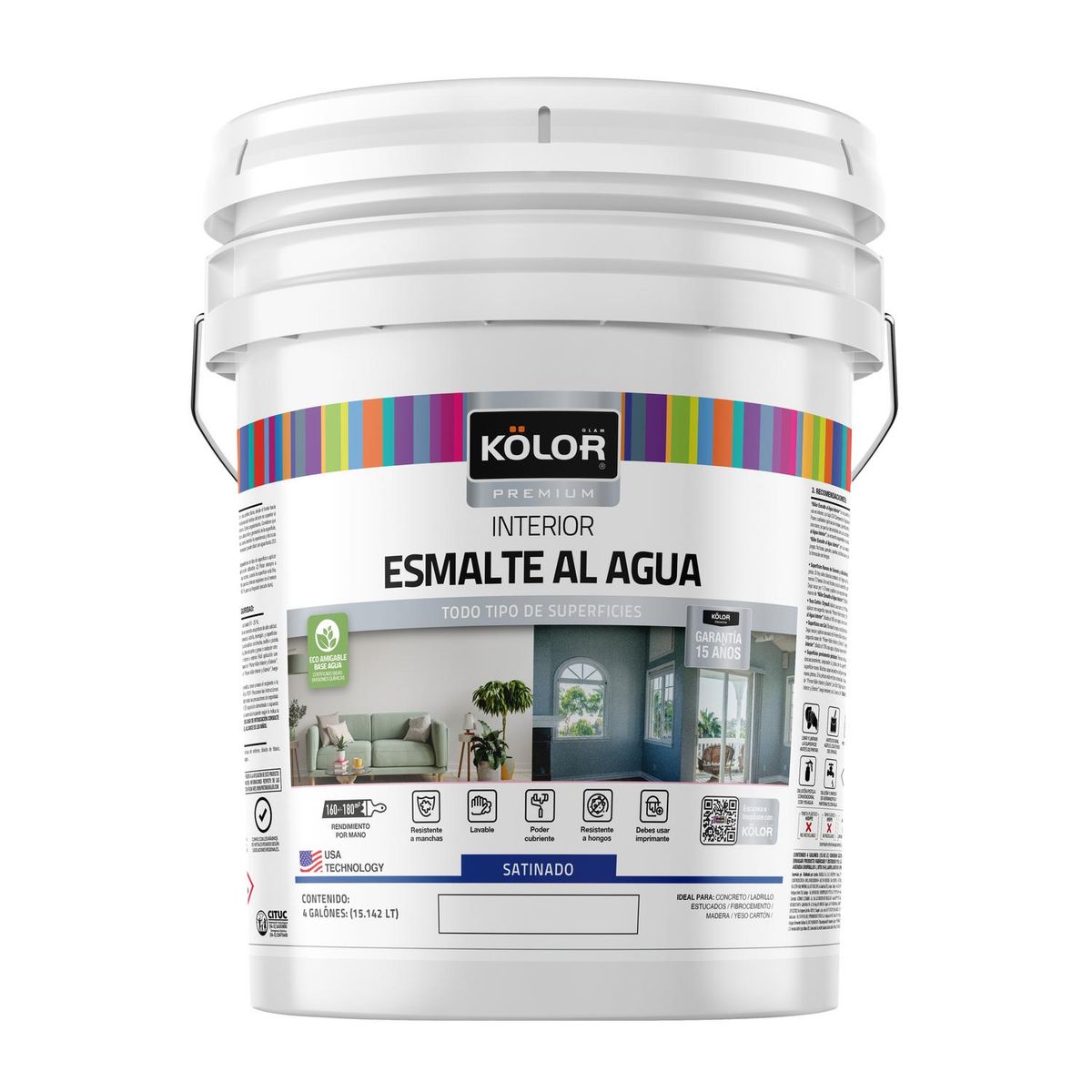 KOLOR - Esmalte Al Agua Premium Kolor Interior Satinado Base Deep 4 Galones