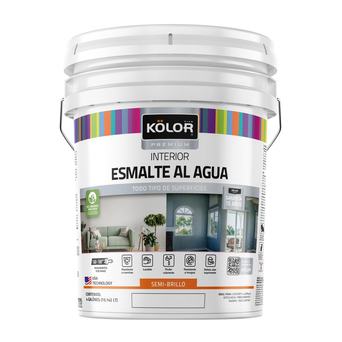 KOLOR - Esmalte Al Agua Kolor Premium Interior Semibrillo Base Tint 4 Galones