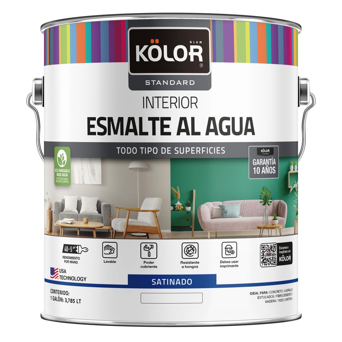 KOLOR - Esmalte al agua standard interior satinado base tint 1 galón