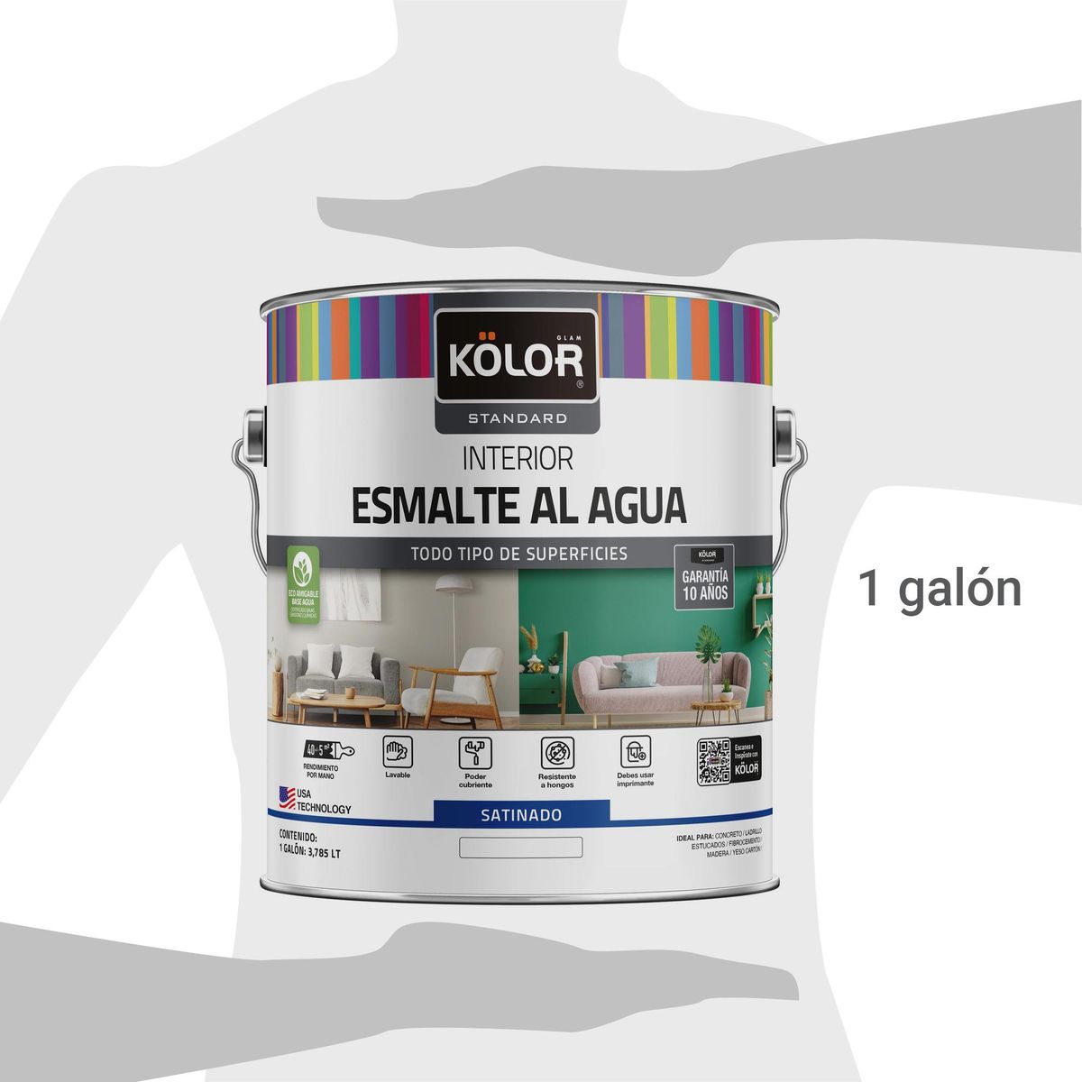 KOLOR - Esmalte al agua standard interior satinado base tint 1 galón