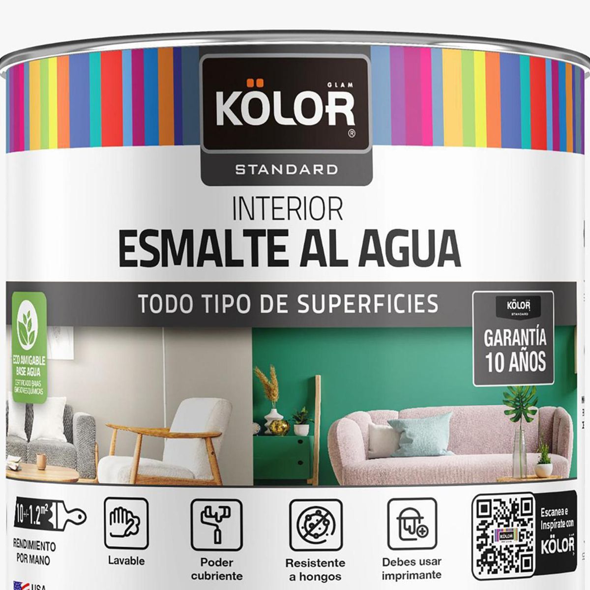 KOLOR - Esmalte al agua standard interior semibrillo base pastel 1/4 galón