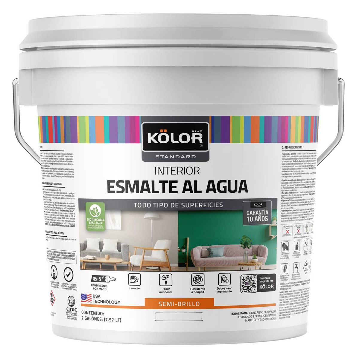 KOLOR - Esmalte al Agua Tarro 2 galón(es) Semibrillante Blanco