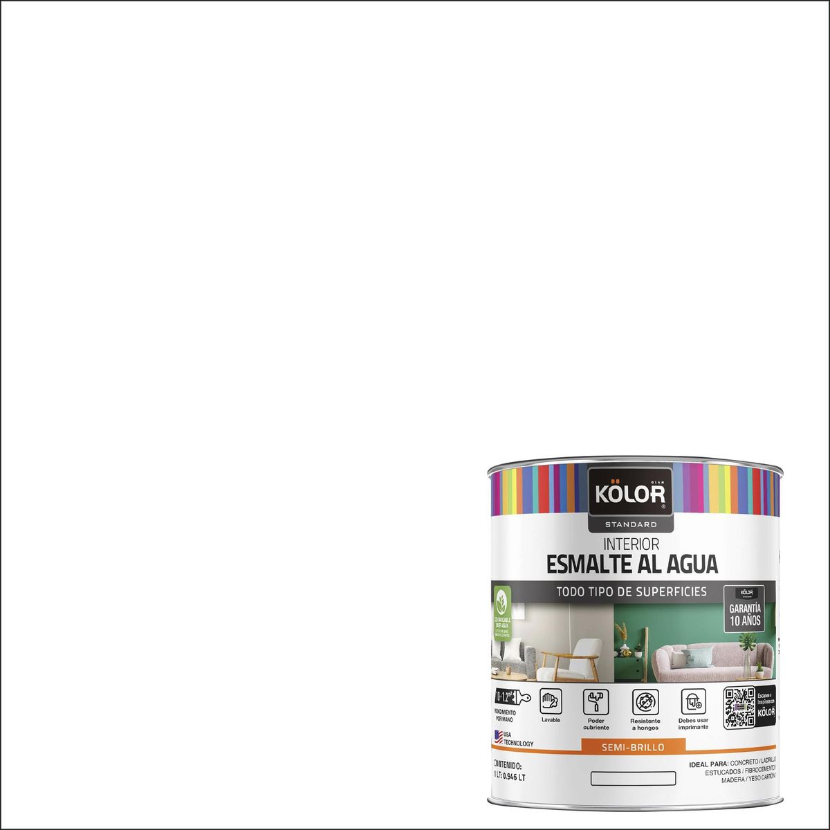 KOLOR - Esmalte al Agua Tarro 0.25 galón(es) Semibrillante Blanco