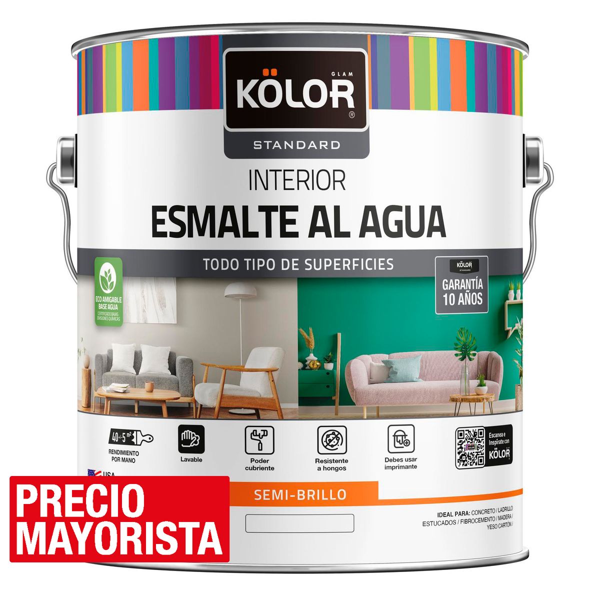 KOLOR - Esmalte al Agua Galón 1 galón(es) Semibrillante Blanco
