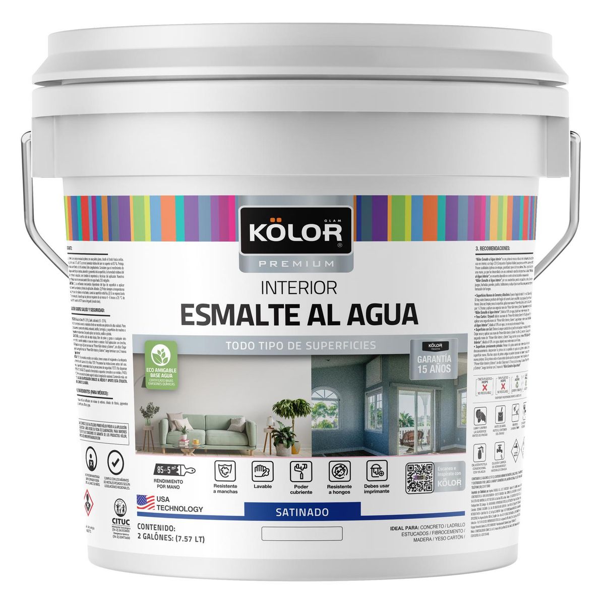 KOLOR - Esmalte Al Agua Kolor Premium Interior Satinado Base Tint 2 Galones