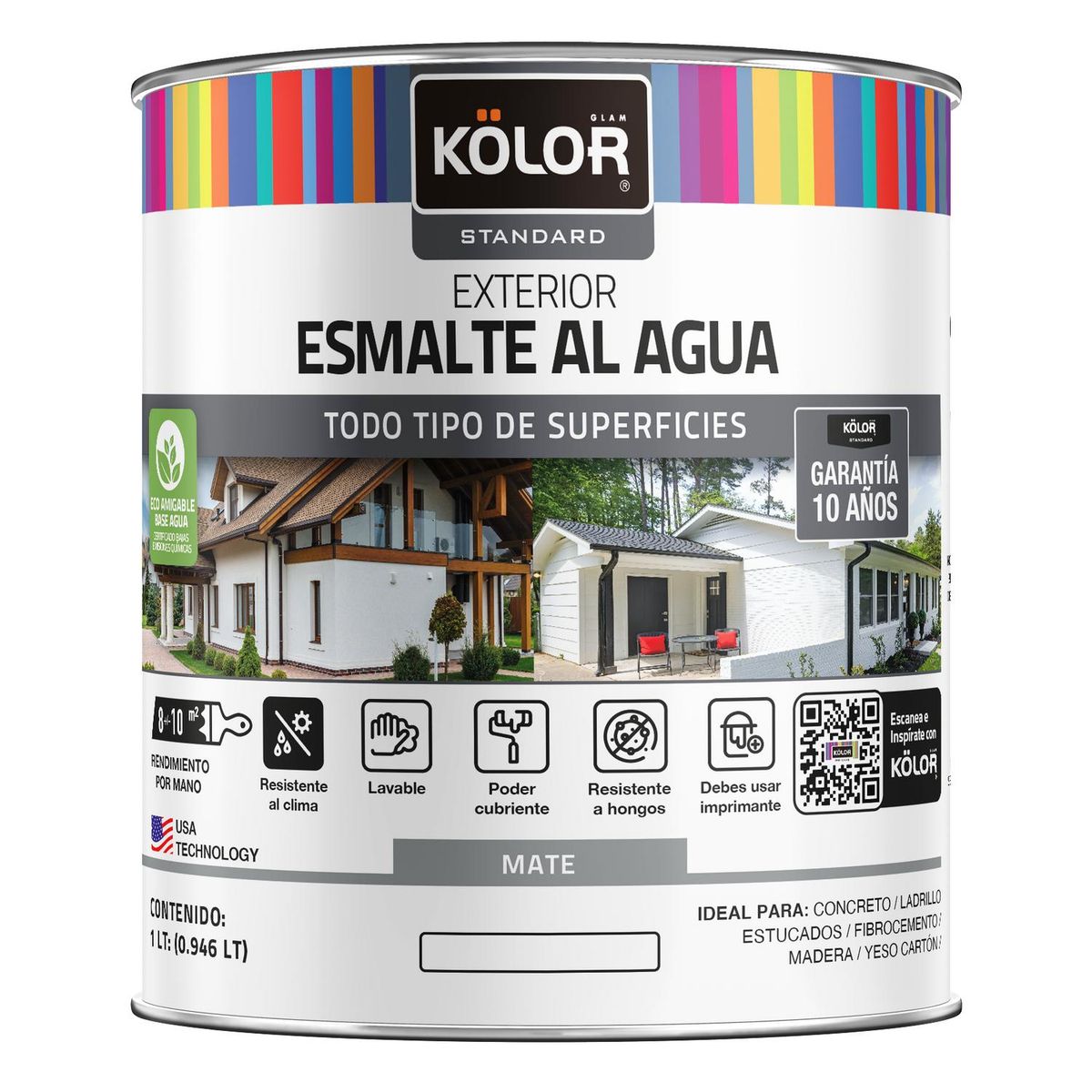 KOLOR - Esmalte Al Agua Kolor Exterior Mate Base Deep 1/4 Galón Antimoho