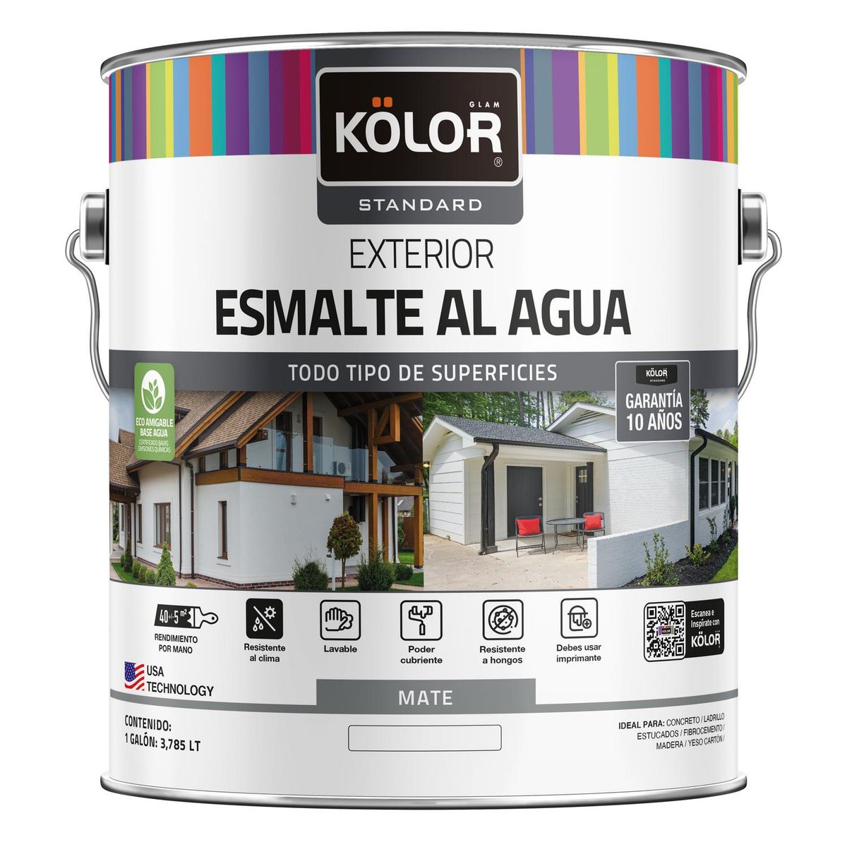 KOLOR - Esmalte Al Agua Kolor Exterior Mate Base Pastel Sin Color 1 Galón