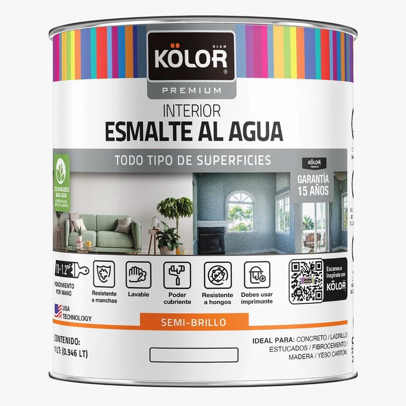 KOLOR - Esmalte al agua premium interior semibrillo base tint 1gl