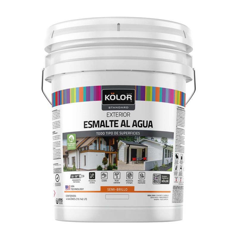 KOLOR - Esmalte Al Agua Kolor Exterior Semibrillo Accent 4 Galones Sin Color