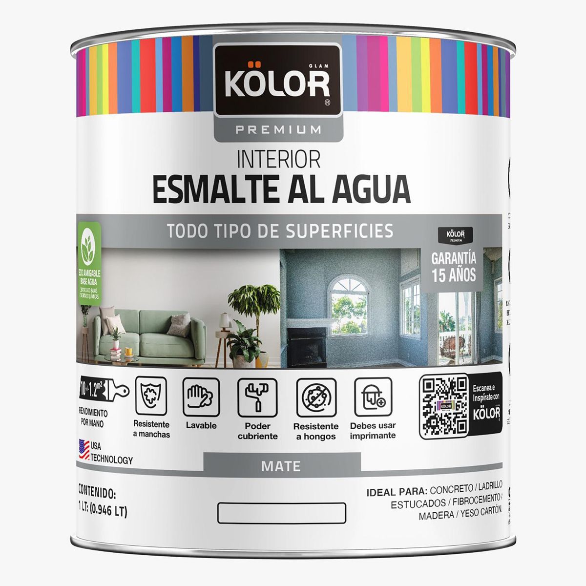 KOLOR - Esmalte Al Agua Kolor Premium Interior Mate Base Pastel 0.25 Galones