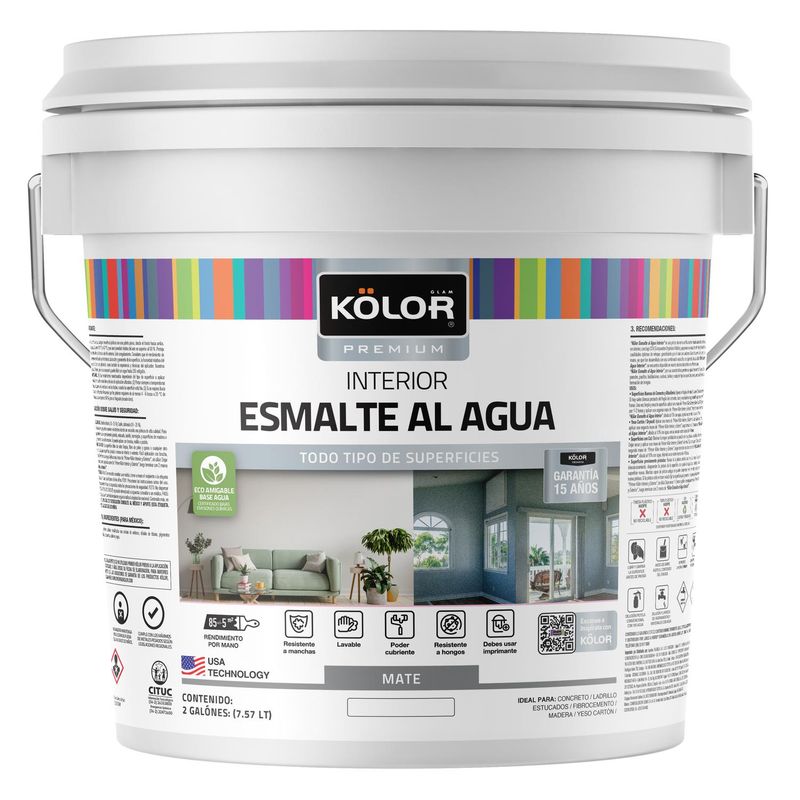 KOLOR - Esmalte al agua premium interior mate base deep 2 galones