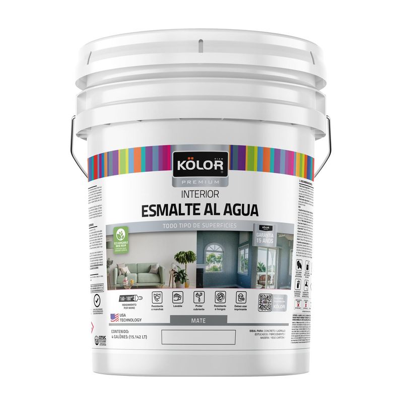 KOLOR - Esmalte al agua premium interior mate base pastel 4 galónes