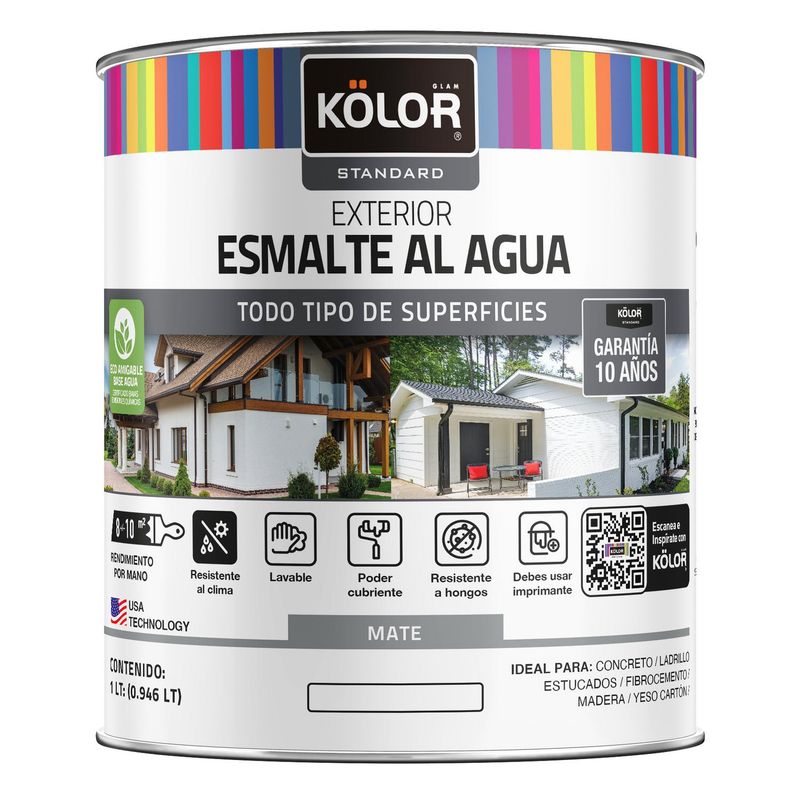 KOLOR - Esmalte al agua standard exterior mate base accent 1/4 galón
