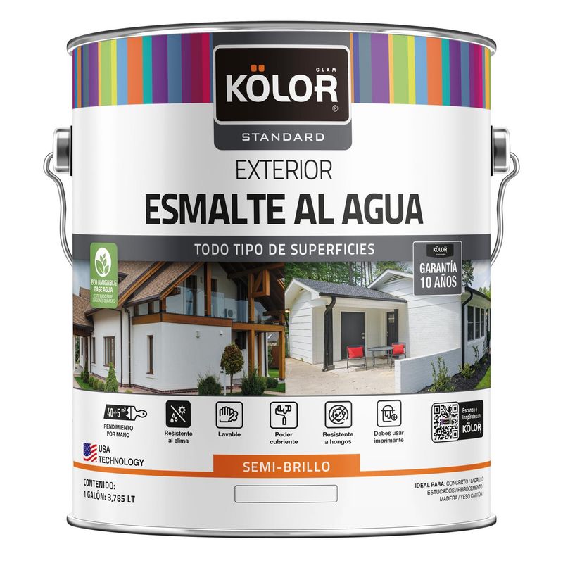 KOLOR - Esmalte Al Agua Kolor Standard Exterior Semibrillo Accent 1 Galón