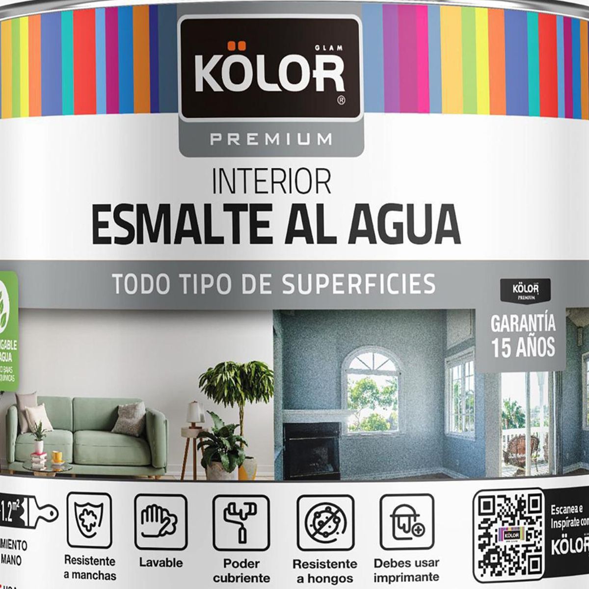 KOLOR - Esmalte Al Agua Kolor Premium Interior Satinado Base Tintable 1/4 Galón