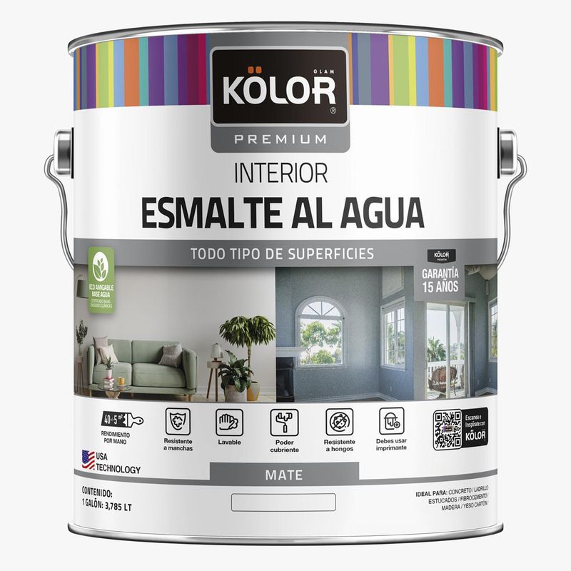 KOLOR - Esmalte al agua premium interior mate base tint 1 galón