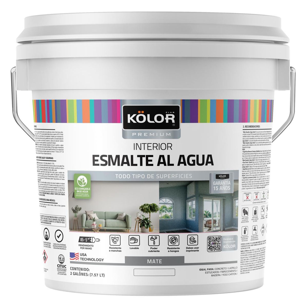 KOLOR - Esmalte Al Agua Premium Kolor Interior Mate Base Tint 2 Galones