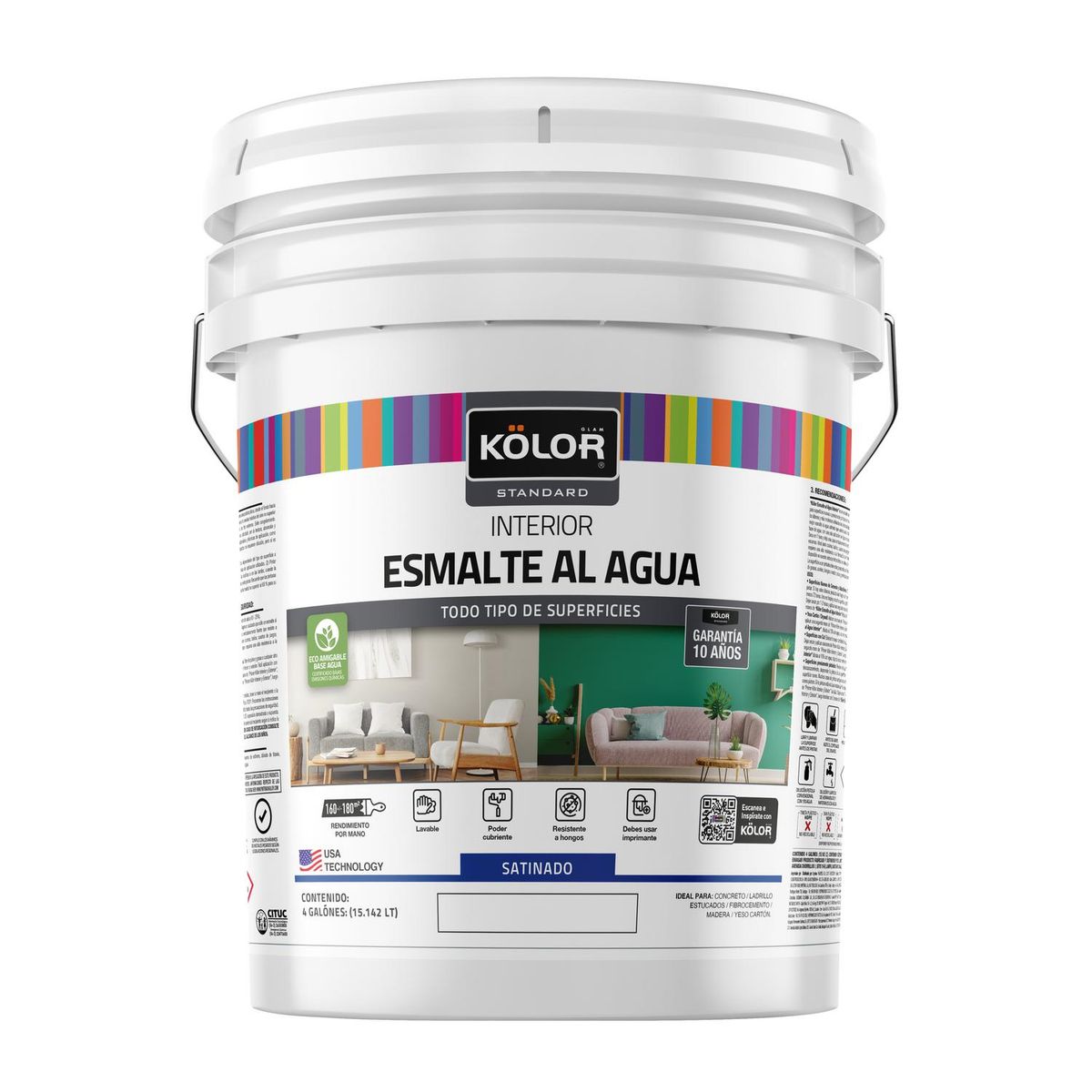 KOLOR - Esmalte al Agua Tineta 4 galón(es) Satinado Blanco