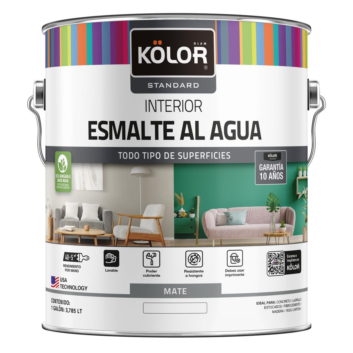 KOLOR - Esmalte al agua standard interior mate base accent 1galón