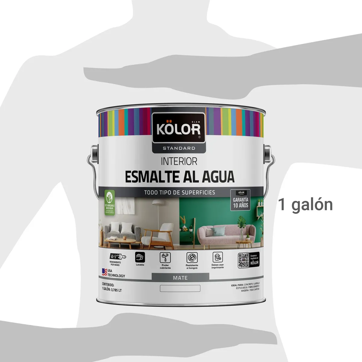 KOLOR - Esmalte al agua standard interior mate base accent 1galón