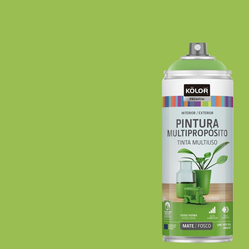 KOLOR - Pintura Esmalte Base Agua en Spray Verde Hierba Mate 400 ml