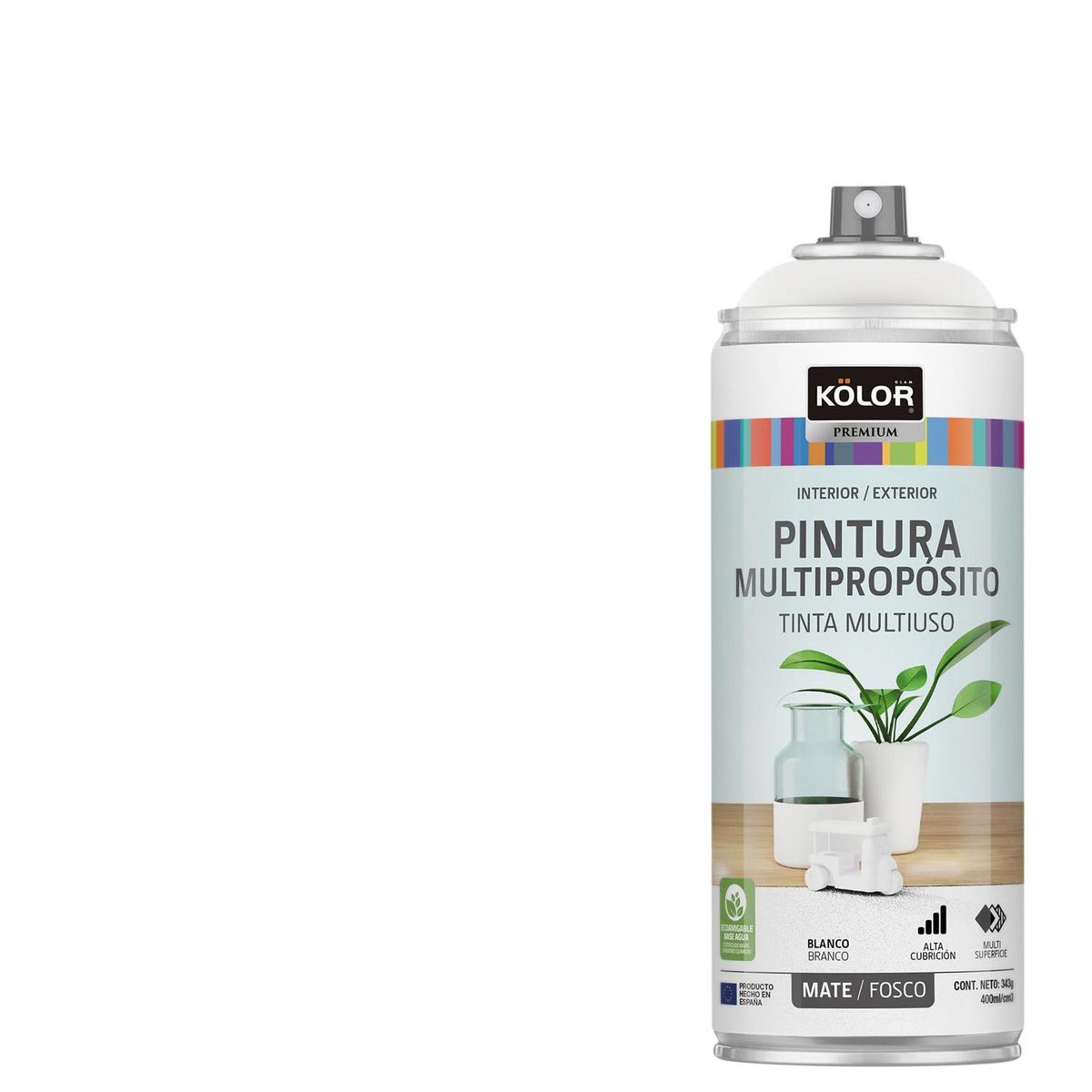 KOLOR - Pintura Esmalte Base Agua Spray 0.4 l Mate blanco