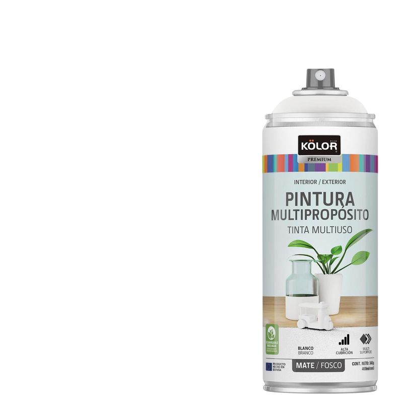 KOLOR - Pintura Esmalte Base Agua en Spray Blanco Mate 400 ml