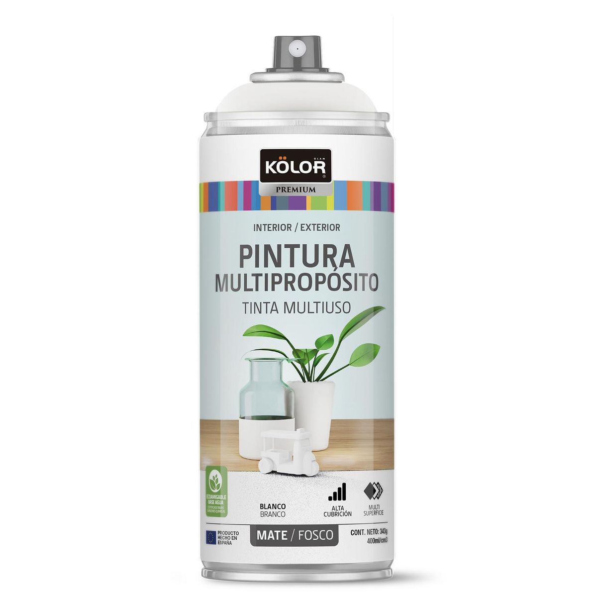 KOLOR - Pintura Esmalte Base Agua Spray 0.4 l Mate blanco